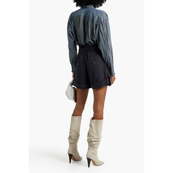 Isabel Marant Kalosco Belted Cotton Pleated High Waisted Shorts Midnight Small - Picture 2 of 13